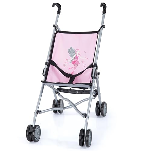 Bayer Design Design 30108AA Puppenbuggy, Puppenwagen, Doppelräder, Gurt, leicht faltbar, aus Metall, rosa, one Size von Bayer Design