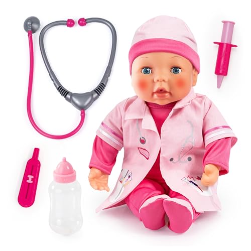 Bayer Design Doctor Set 93878AA Doktor Puppe interaktiv, Babylaute, rote Wangen, viel Zubehör, rosa von Bayer Design