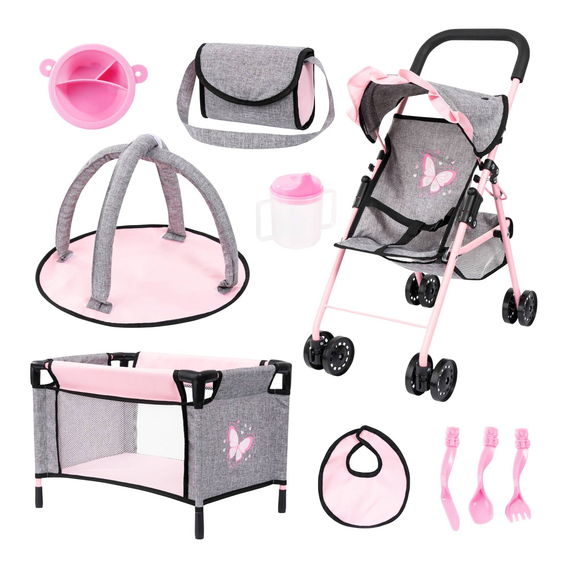 Bayer Design Puppen-Buggy Set mit Reisebett, Spielbogen und Zubehör von Bayer Design