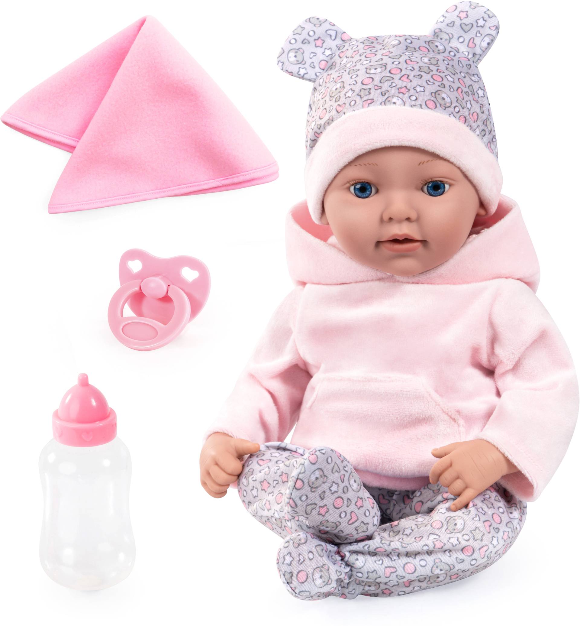 Bayer Design Reborn Baby Puppe mit Zubehör Teddybär 38 cm von Bayer Design