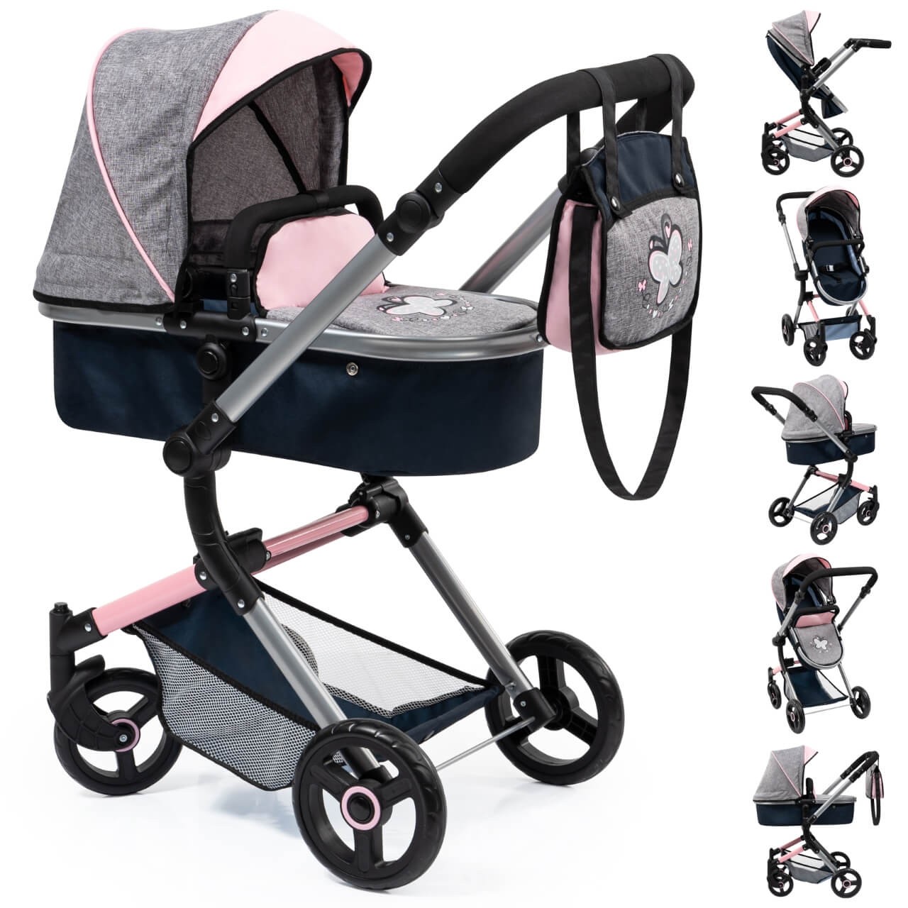 Kombi-Puppenwagen Vario grau/rosa mit Schmetterling Kombi-Puppenwagen Vario grau/rosa mit Schmetterling von Bayer Design