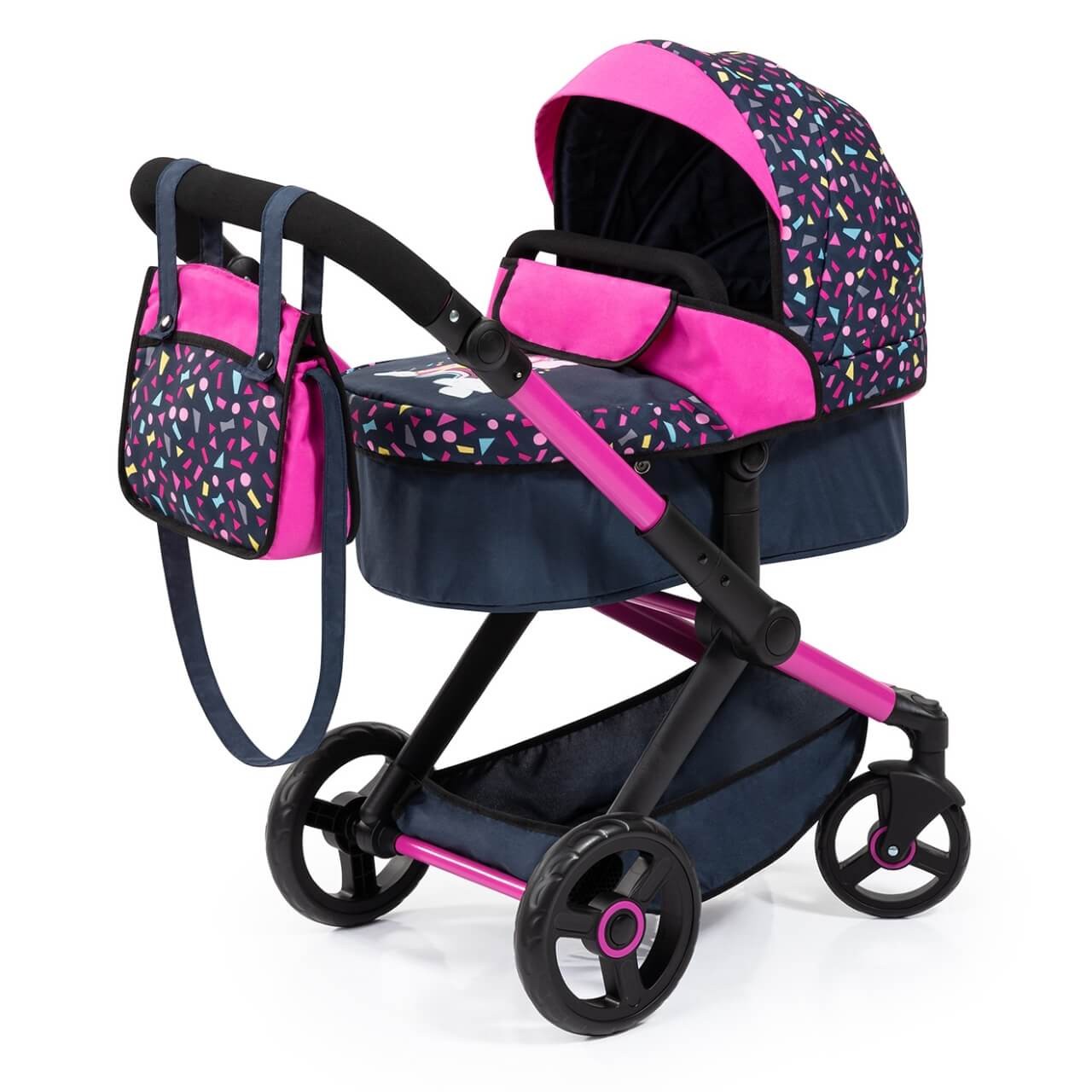 Kombi-Puppenwagen Xeo schwarz/rosa mit Fee von Bayer Design