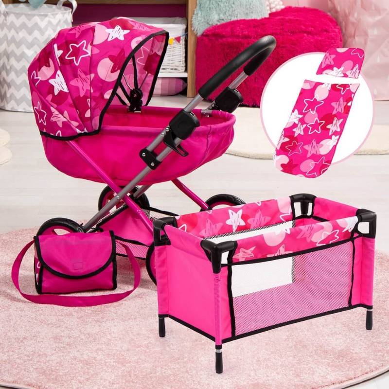 Puppenwagen Cosy Set pink Sterne von Bayer Design