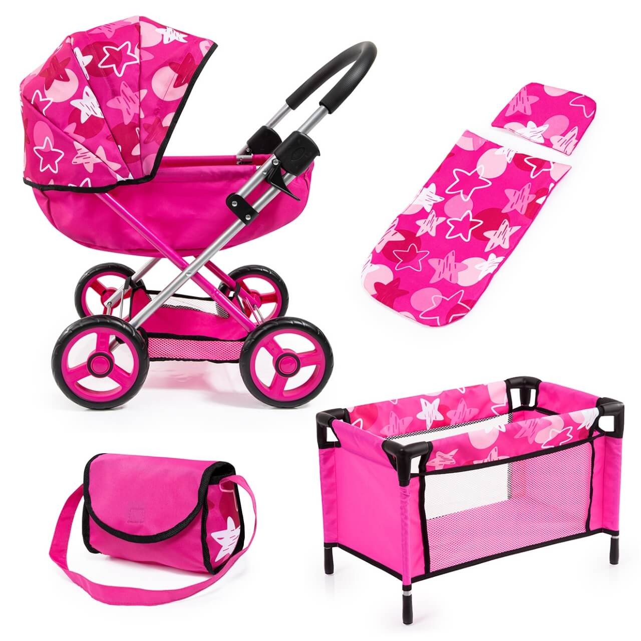 Puppenwagen Cosy Set pink Sterne Puppenwagen Cosy Set pink Sterne von Bayer Design