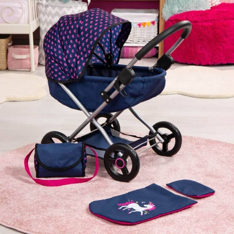 Puppenwagen Cosy blau/Einhorn von Bayer Design