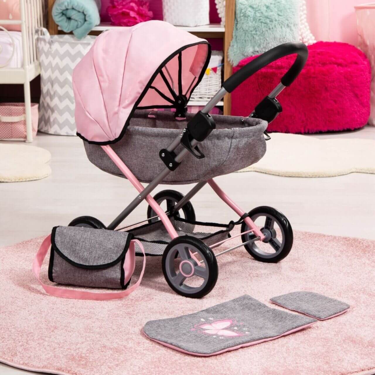 Puppenwagen Cosy grau/rosa von Bayer Design