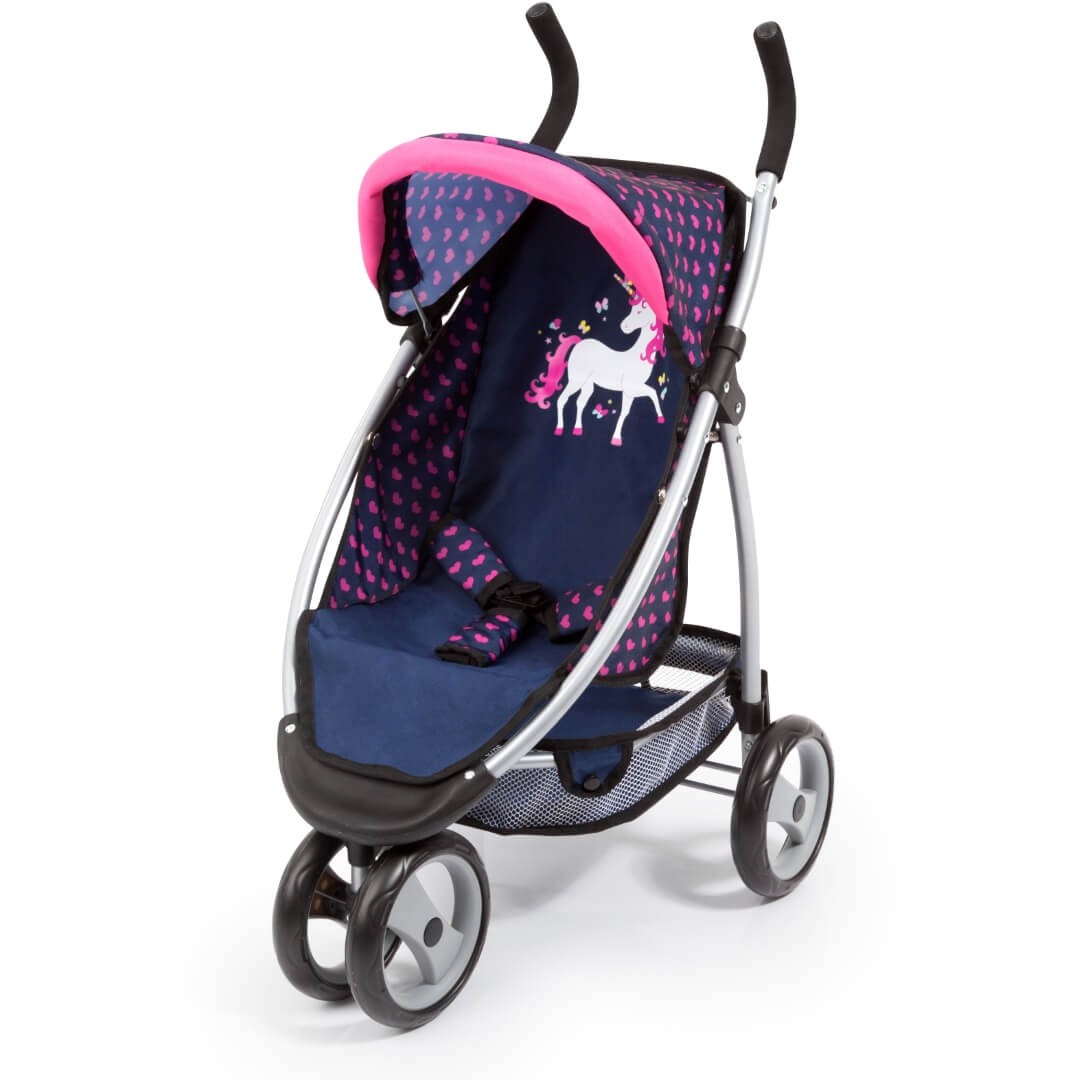 Puppenwagen Jogger Sport, blau/pink mit Einhorn von Bayer Design