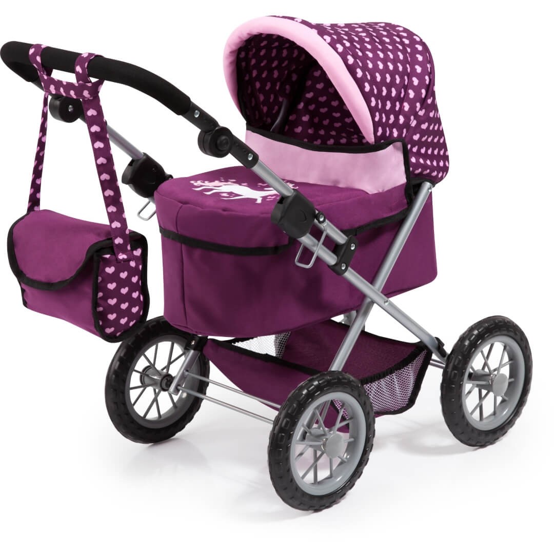 Puppenwagen Trendy, Farbe pflaume mit Einhorn von Bayer Design