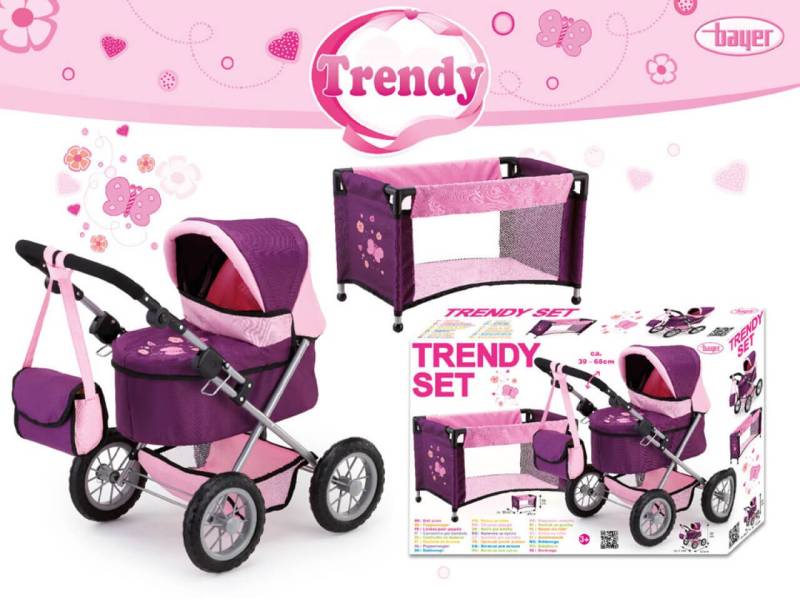 Puppenwagen Trendy, Set mit Bett Farbe Pflaume von Bayer Design