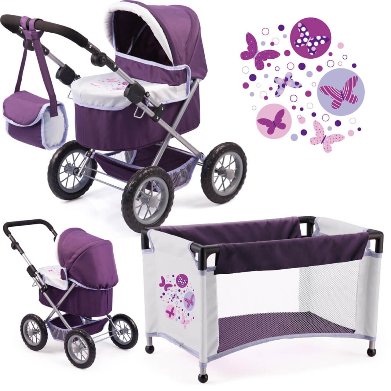 Puppenwagen Trendy, Set mit Bett Motiv Piccolina von Bayer Design