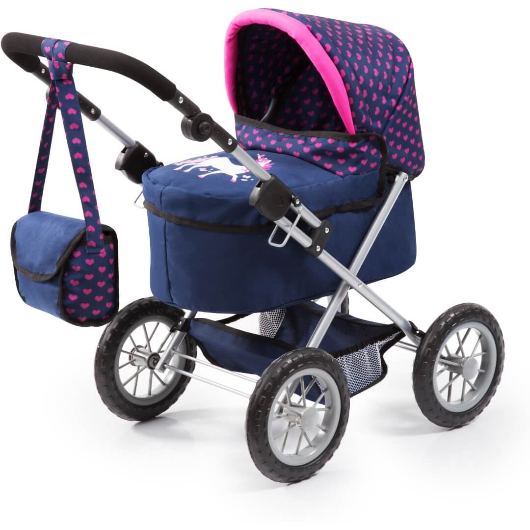 Puppenwagen Trendy, blau/pink mit Einhorn von Bayer Design