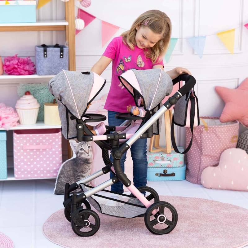 Zwillings-Puppenwagen Twin Neo, grau/rosa von Bayer Design