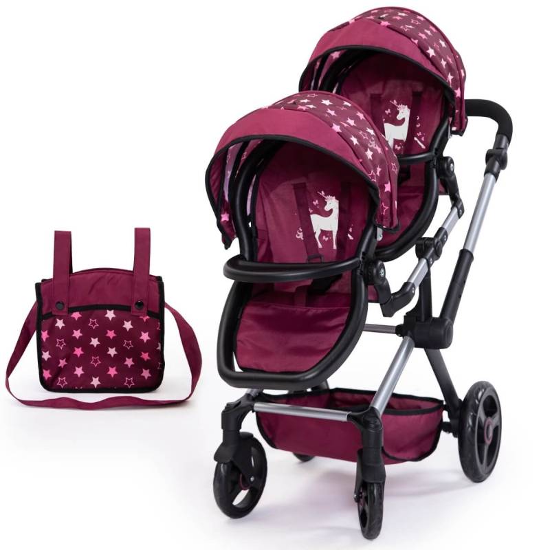 Zwillingspuppenwagen Xeo Twin bordeaux Sterne - Puppenwagen von Bayer Design