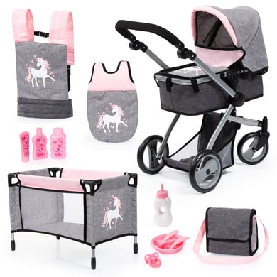 bayer Design Kombi-Puppenwagen Mega Set Einhorn, grau pink von Bayer