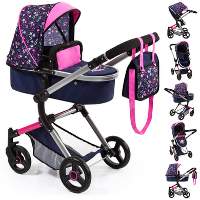 bayer Design Kombi-Puppenwagen Neo Vario herzchen blau/pink mit Herzen und Meerjungfrau von Bayer