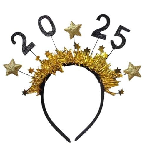 Bbbabeslk 2025 Happy New Year Star Stirnband - Happy New Year Stirnband Tiara | 2025 Happy New Year Stirnbänder Tiara | Happy New Year Glitzer Stern Pailletten Stirnband Tiara für Weihnachten 2025 von Bbbabeslk