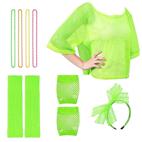 Bbbabeslk Bunte Halsketten – 80er-Jahre Accessoires für Mädchen, Fischnetz-Kostüme, Retro-Motto- -Outfits, Neon-T-Shirt, Kostüm-Zubehör, Zubehör-Set für von Bbbabeslk