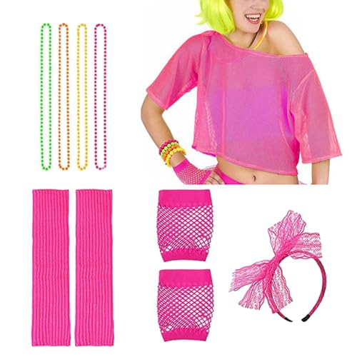 Bbbabeslk Bunte Halsketten – 80er-Jahre Accessoires für Mädchen, Fischnetz-Kostüme, Retro-Motto- -Outfits, Neon-T-Shirt, Kostüm-Zubehör, Zubehör-Set für von Bbbabeslk