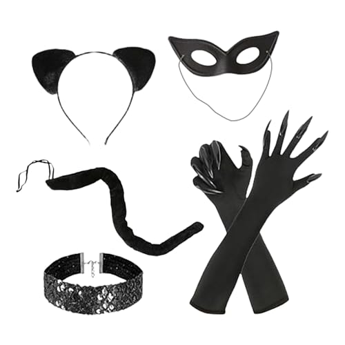 Bbbabeslk Frauenkostüm-Outfit, Halloween-Kostüm, schwarze Katze, Kostüm-Set für Damen, Maskerade-Outfit, Halloween-Cosplay-Anzug von Bbbabeslk