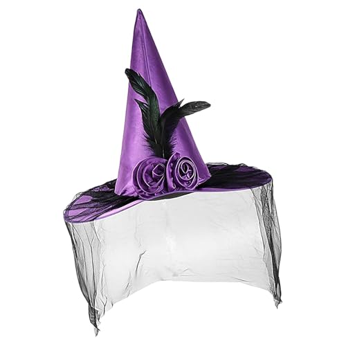 Bbbabeslk Hexenhut Erwachsene - Cosplay Hüte Halloween Hut | Hüte Foto Requisiten mit Halbschleier, Feder breite Krempe Hut, Halloween Kostüm Zubehör von Bbbabeslk