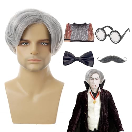 Bbbabeslk Opa-Kostüm,Alter-Mann-Kostüm - 5-teiliges Opa-Set mit Old-Man-Perücke,Opa-Zubehör-Set, Alter Mann-Kostüm, Opa-Set, lustige Cosplay-Requisiten für Karneval, Cosplay von Bbbabeslk