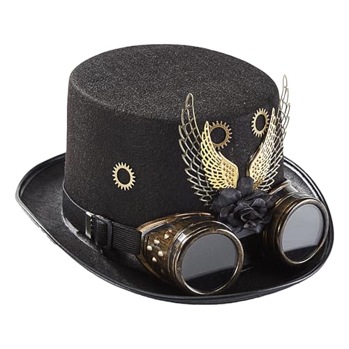 Bbbabeslk Viktorianischer Steampunk-Hut – Frauen Gothic Steampunk Flügel und Ausrüstung Hüte – Vintage viktorianische Hüte mit abnehmbarer Brille für Feiertage, Cosplay von Bbbabeslk