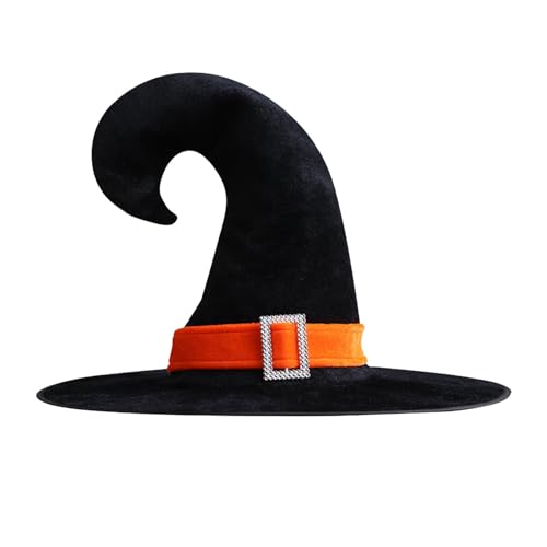 Hexenhut – Halloween-Hexenhut | Halloween-Zauberer-Kostümhut | Halloween-Spitz-Kostümhut, schwarzer Hexenhut mit silberfarbener Schnalle, Samt, Halloween-Spitzhut, Partyzubehör für Frauen und Mädchen von Bbbabeslk