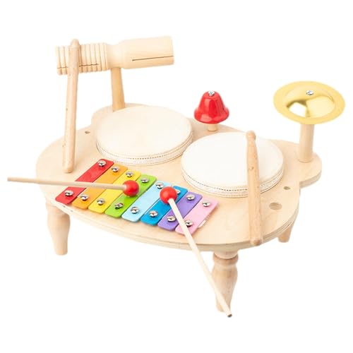 Kinder-Trommelset – Musikalisches Holzinstrumenten-Set | Kinder-Schlagzeug aus Holz | Sensorische Lerntrommeln für Kinder, All-in-1-Spaß-Musikspiel-Schlagzeug für und Mädchen im Alter von 1 bis von Bbbabeslk