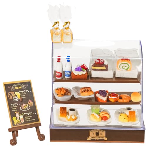 Mini-Bäckerei-Koffer, 92-teiliges Set mit Mini-Lebensmitteln, für Kuchen, Brot, Dessert, Milch, Donuts für 1:12, Mini-Bäckerei, Brot, Laden, Szenenmodelle, Mini-Haus-Küchenzubehör von Bbiamsleep