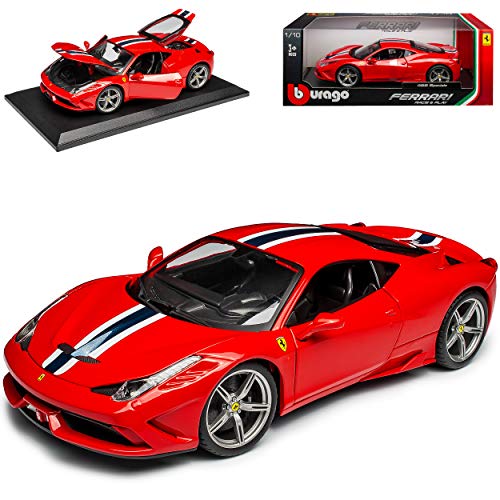 Ferrari 458 Speciale Coupe Rot mit Streifen Ab 2013 1/18 Burago Modell Auto von Zewool