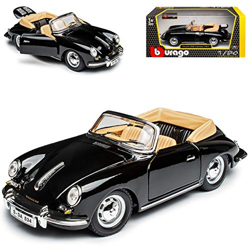 Porsche 356b Cabrio Schwarz 1959-1963 18-22078 1/24 Bburago Modell Auto mit individiuellem Wunschkennzeichen von Bburago Porsche