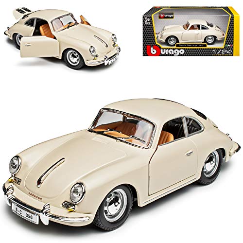 Porsche 356b Coupe Matt Weiss Ivory 1959-1963 18-22079 1/24 Bburago Modell Auto mit individiuellem Wunschkennzeichen von Bburago Porsche