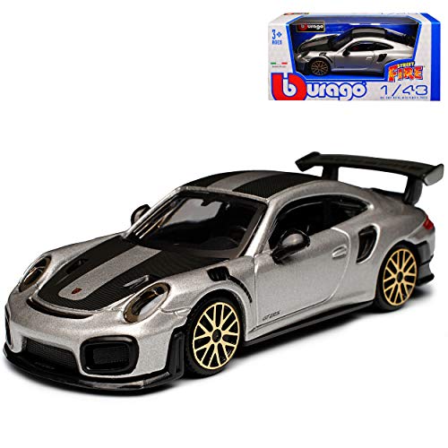 Porsche 911 991 GT2 RS Coupe Silber mit Schwarzen Streifen 2011-2019 1/43 Bburago Modell Auto mit individiuellem Wunschkennzeichen von Bburago Porsche