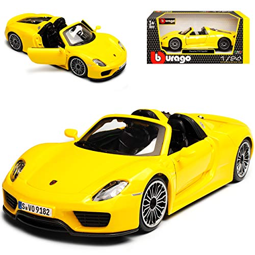 Porsche 918 Spyder Cabrio Gelb 2013-2015 1/24 Bburago Modell Auto mit individiuellem Wunschkennzeichen von Bburago Porsche