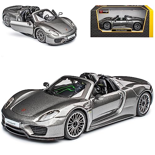 Porsche 918 Spyder Cabrio Grau 2013-2015 1/24 Bburago Modell Auto mit individiuellem Wunschkennzeichen von Bburago Porsche