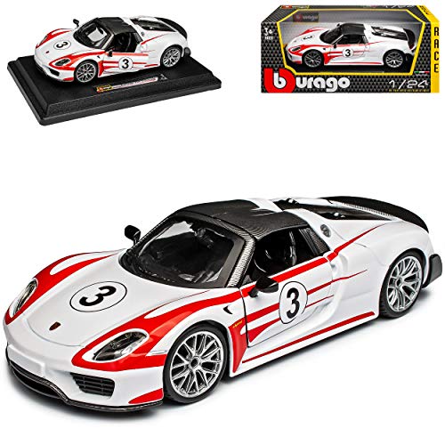 Porsche 918 Spyder Weiss Martini Weissach Package Serienstand 1/24 Bburago Modell Auto mit individiuellem Wunschkennzeichen von Bburago Porsche