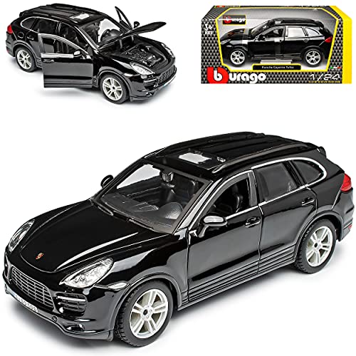 Porsche Cayenne Turbo Typ 92A Schwarz II 2. Generation Ab 2010-2017 1/24 Bburago Modell Auto mit individiuellem Wunschkennzeichen von Bburago Porsche