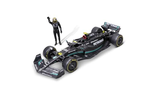 BBURAGO - Mercedes AMG Petronas W14 Lewis Hamilton #44 2023 - Realistisches Auto im Maßstab 1:24 und Lewis Hamilton Figur, offizielles Lizenzprodukt von Mercedes, Empfohlenes Alter 14+ Jahre von Bburago