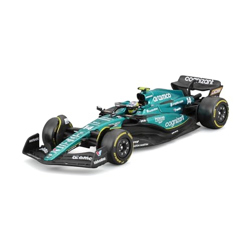 Bburago - 1/43 Racing – 2023 F1 Aston Martin AMR23 – mit Helm #Alonso Formel-1-Fahrzeug Aston Martin Saison 2023 aus Metall im Maßstab 1:43. Fahrer #Alonso mit Helm von Bburago