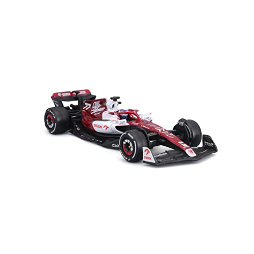 Bburago Alfa Romeo F1 Team Orlen C42 (2022): Modellauto im Maßstab 1:43, #77 Valtteri Bottas, mit Fahrer, Hardcase, rot-weiß (18-38068B) von Bburago