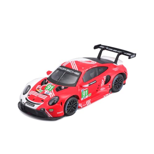 Bburago Porsche 911 RSR Lemans (2020): Modellauto im Maßstab 1:43, Race Serie, Hardcase, rot-weiß #91 (18-38308) von Bburago