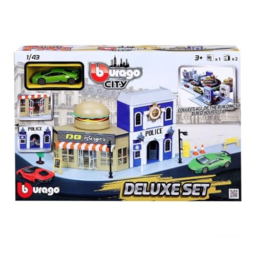 Bburago 31507 Street FIRE City Deluxe Playest with 2 Die-Cast Cars-1:43 Scale Other License Spielzeug-Spielset, Mehrfarbig von Bburago