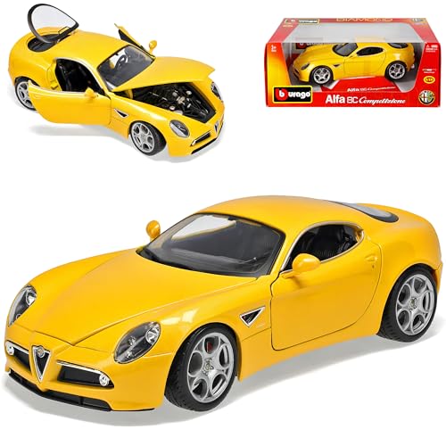 Bburago Alfa Romeo 8C Competizione Coupe Gelb 2007-2010 1/18 Modell Auto mit individiuellem Wunschkennzeichen von Bburago