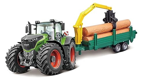 Bburago B18-31651 FENDT 1000 Vario Traktor + Baumspeditur, 10 cm, Grün, Einheitsgröße von Bburago