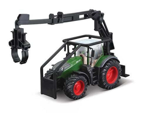 Bburago Traktor Fendt 1050 Vario mit Holzgreifer: Spielzeugtraktor mit Schwungrad-Antrieb, beweglicher Holzgreifer, abnehmbare Fahrerkabine, ab 3 Jahren, grün (18-31670) von Bburago