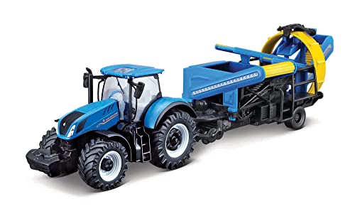 Bburago B18-31678 Druckguss New Holland T7.315 Traktor mit funktionierendem Kultivator Fahrzeug, Blau, Klein von Bburago