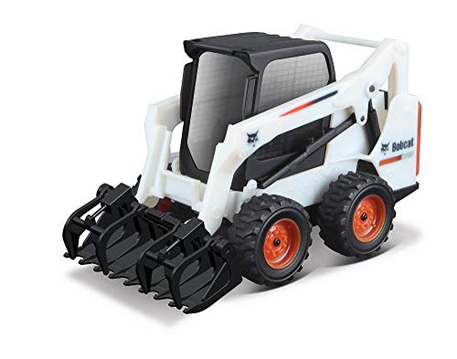 Bburago B18-31802 Bobcat Skid-Steer Loader mit funktionierendem Greifer, Sammlermodell, Spielzeug, Maßstab 1:50, Druckguss-Fahrzeug, weiß, klein von Bburago