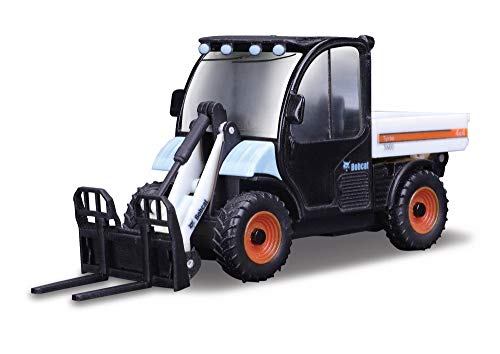 Bburago B18-31806 Cast Bobcat TOOLCAT with Working Pallet Fork Druckguss-Modell, Weiss/opulenter Garten, M von Bburago