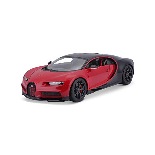 Bburago Bugatti Chiron Sport: Modellauto im Maßstab 1:18, Türen und Motorhaube zum Öffnen, lenkbar, 26 cm, schwarz/rot (18-11044R) von Bburago