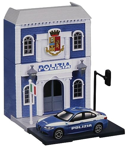 Bburago City Polizei Station Set: Spielzeuggebäude, inklusive Zubehör und 1 Spielzeugauto (18-31502) von Bburago